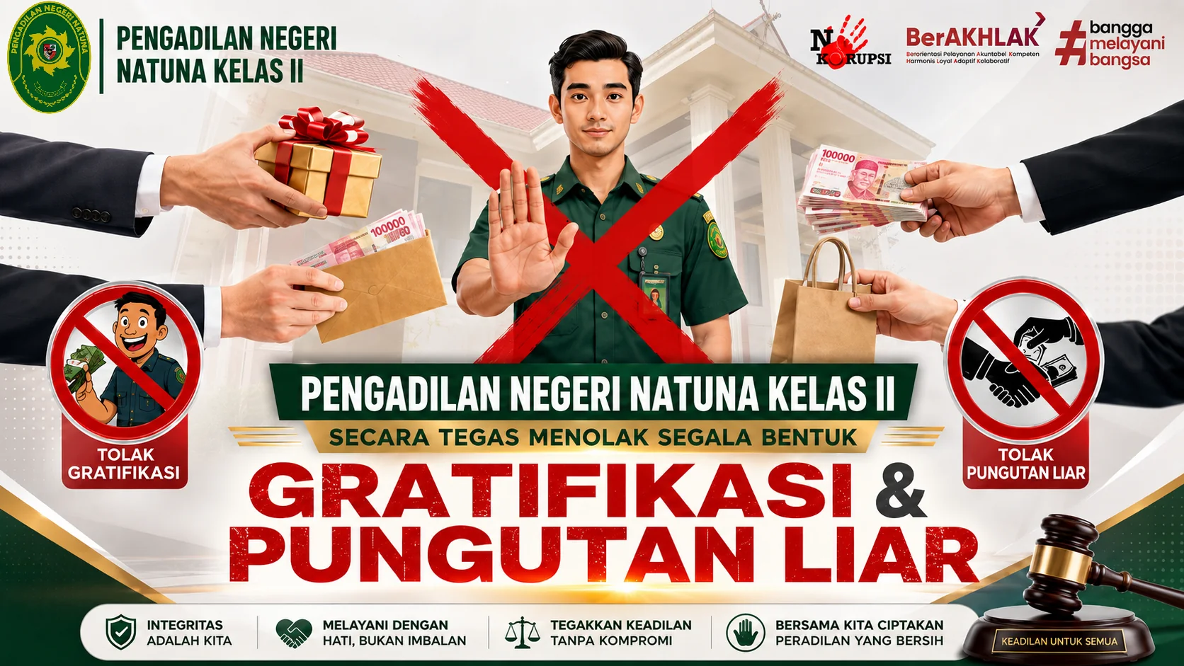 Pengadilan Negeri Natuna Kelas II secara tegas menolak segala bentuk gratifikasi dan pungutan liar